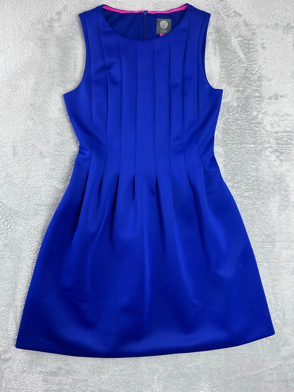 Vince Camuto Royal Blue Scuba Crepe Pleated Mini Dress Size 10 Fit & Flare